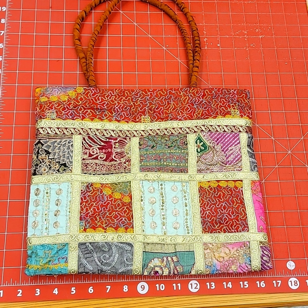 Vintage Sari Patchwork Tote Bag 14 x 12"